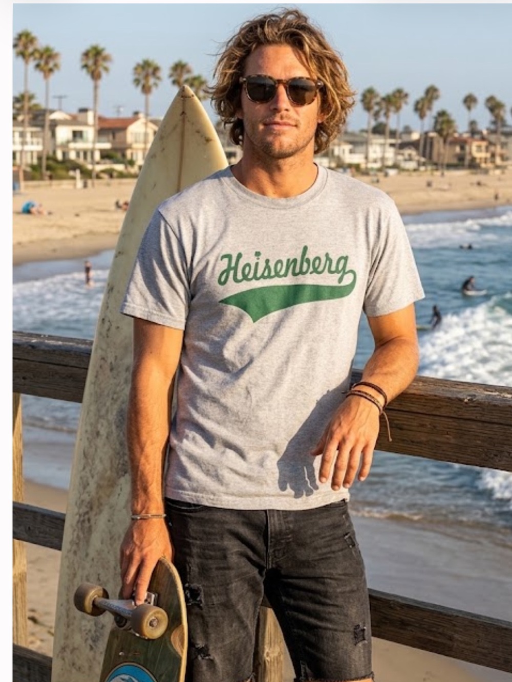 Heisenberg Graphic Tee in Heather Gray with Green Script